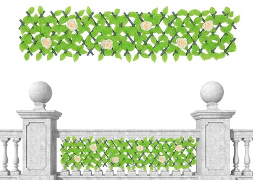 Nmkeqlos Erweiterbarer Efeu-Sichtschutzzaun, wasserdicht, künstliches Grün, künstliche Hecke, Terrasse, Sichtschutzzaun, einziehbar, dekorativ, künstlicher Efeu-Zaun, Sichtschutzzaunpaneele für den
