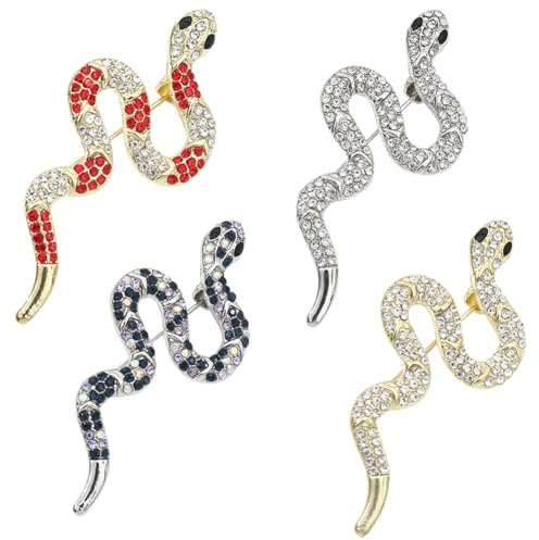 MEZHEN Schlange Broschen Damen Sicherheitsnadel Schmuck mit Faux Strass Brosche Gold Silber Karneval Party Bankette Schal Kleidung Dekorieren Zubehör 4 Stück