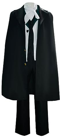 IGHSNZUH Anime Bungo Stray Dogs Cosplay Kostüme Feodore·D Schwarzer Umhang mit Hut Anime Uniform Outfit Halloween Party Komplettset(Edgar Allan Poe,3XL)