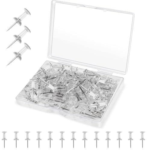 100 Pcs Clear Push Pins, Transparent Push Pins, with Storage Box | Drawing Pins Thumb Tacks, For Home Office Pin Board Notice Board, Easy to Use