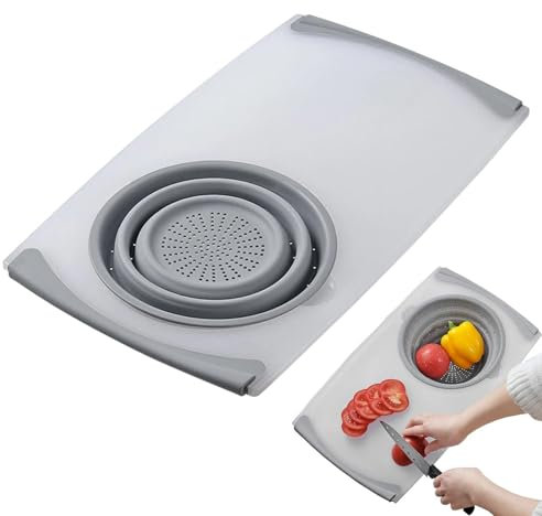 Tezklc Over The Sink Cutting Board with Strainer, Kitchen Multifunction Sink Strainer, Chopping Board with Containers, Over The Sink Cutting Board with Strainer/Colander, for Easier to Cut