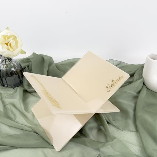 Beig Koran Halter mit personalisiertem Namen – Eleganter islamischer Koranständer als Geschenk zur Hochzeit, zum Haus-Einzug, Umrah, Hajj, Eid oder zur Verbindung mit Allah