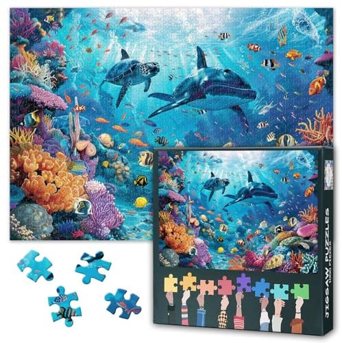 Stunning 1000-Piece Puzzle for Adults, Colorful Underwater World with Swimming Sea Turtle & Whale, Premium 1000pc Puzzles for Adults (Puzzles 1000 Pieces Ocean Life Jigsaw) 27.5 x 19.6