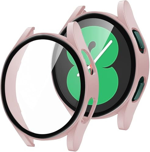 BCMCBV Casi di vetro per Samsung Galaxy Watch 4 5 Accessori da 44 mm 40 mm PC(Pink,For Galaxy 4 40mm)
