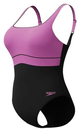 Speedo SPDSCU CNTR Eclipse Women's Swimsuit with Adjustable Straps, Black-Purple, 22