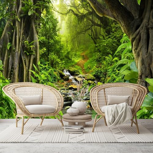 Dense Jungle Stream and Large Tree Roots - Custom Size Wall Murals Removable Large Photo Wallpaper for Living Room, Bedroom,Office,Self-Adhesive Wallcovering,No PVC