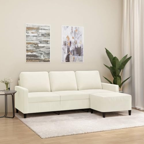 MOBCANT 3-Sitzer-Sofa mit Hocker Creme 180 cm Samt Wohnlandschaft Couch Couchgarnitur Modulares Sofa für Wohnung Wohnzimmer Hotel Empfangsraum