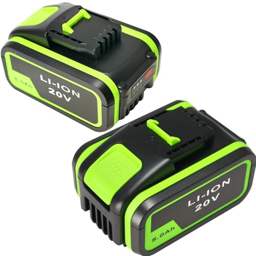 JANRI 2 PACK 20V 5000mAh Replacement Battery, Compatible with Worx WA3605 WA3551 WA3553 WA3644 WA3639 WA3645, work for 20V Max Tools WG620E/WG633E, Lawn Mower WG779E, Grass Trimmer etc