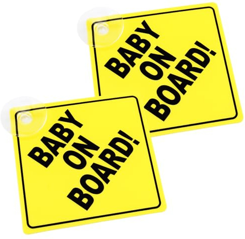 Lot de 2 panneaux de sécurité « Baby on Board » de 12,7 x 12,7 cm avec double ventouses, autocollants réutilisables d'avertissement sans résidus pour fenêtre arrière, fenêtre, panneau de sécurité pour