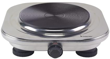 BEPER P101PIA100 Elektrokocher, Ø 18,5 cm Gusseisenkochplatte, 5-stufig einstellbarer Thermostat, robustes Stahlgehäuse, Überhitzungsschutz – 1500 W