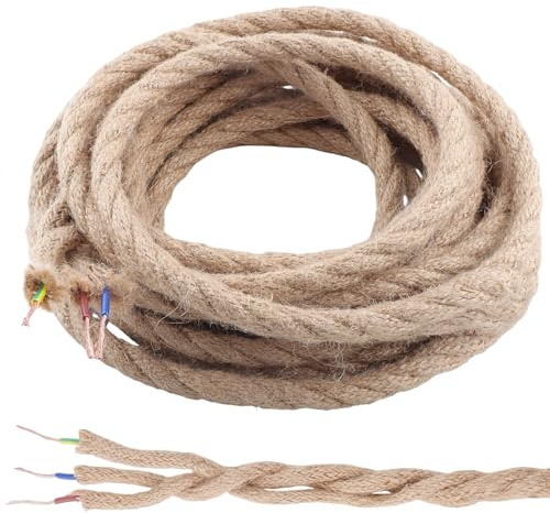 LongZYU Cable Electrico, 5m Cable Eléctrico 3 Hilos 3x0.75mm², Amarillo | Cables Textil vintage, Cable para Lámparas de Araña, Adecuado para Lámparas Colgantes y Proyectos de Bbricolaje