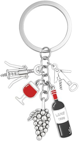 Porte-Clés Amateur de Vin, Porte-Cléf Vins de Sac pour Femmes | Cadeaux de Porte-Clé Cool avec Pendentifs Bouteille, Verre et Tire-Bouchon pour Sommeliers