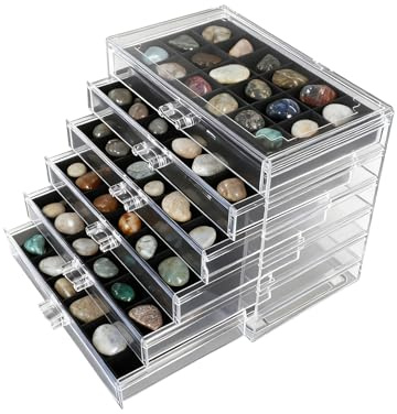 Rock Vitrine, 6 Etagen 108 Fächer, Rock Sammelbox, Setzkasten für Mineralien, Storage Display Boxen für Kleine Sammlerstücke, Fossil Kristalle, Edelsteine, Steine, Mineralien (23.5 x 13.5 x 20cm)