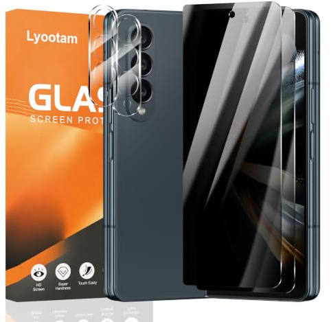 Lyootam 2 Pack for Privacy Screen Protector Samsung Galaxy Z Fold 4, 2 Pack Camera Lens Protector, Anti-Spy Tempered Glassfilm, 9H Hardness, Easy Installation, Bubble Free, Anti-Scratch