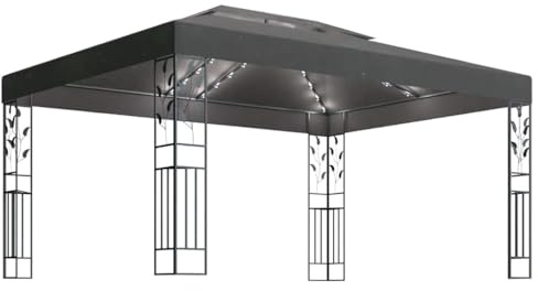 LKJephalotrop e Pavillon 3 x 4 m Anthracite Double toit LED Guirlande lumineuse solaire en acier revêtu par pulvérisation Pour jardin, barbecue, mariage, terrasse