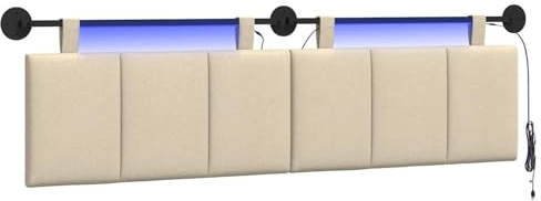 vidaXL Hängendes Kopfteil Mit LED Licht Creme Stoff, Schlafzimmer, Rechteckig, Modern, Wandmontage, Anpassbares Kopfteil, Ergonomisch, Platzsparend, Akzentpaneel