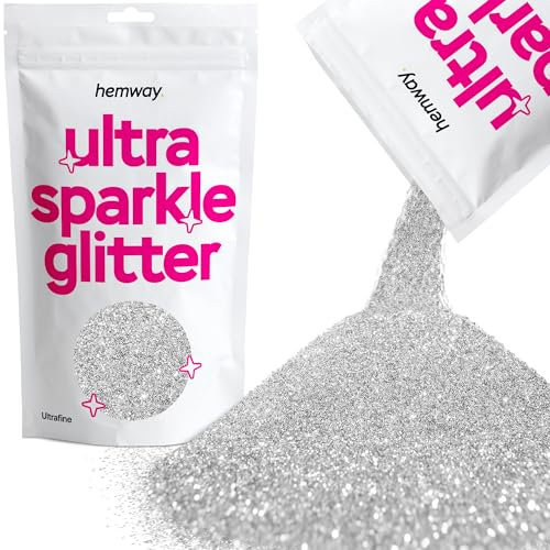 Hemway Ultra Sparkle Glitter - Silver | Metallic Flakes for Resin & Epoxy Crafts | Supplies for Tumblers, Festival, Hair, Face, Body, Eye & Nail Art Decoration | 100 g