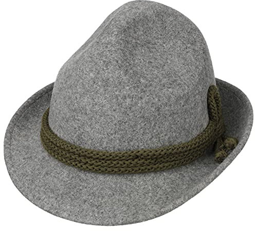 Lipodo Dreispitz Wollfilz Hut Klassik - Trachtenhut Herren - Tirolerhut Made in Italy - Alpenhut Wasserabweisend - Oktoberfesthut Sommer/Winter grau-Oliv 59 cm