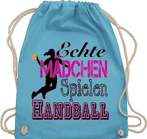 Turnbeutel Rucksack - WM 2023 Trikot Ersatz - Echte Mädchen Spielen Handball - Unisize - Hellblau - handballbeutel handballer juterucksäcke kinderturnbeutel hanball beutelrucksäcke halbball