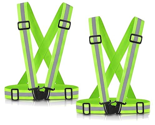 SAWNZC Reflective Vest Running Gear, 2Pack High Visible Safety VES for Cycling Jogging Running Walking, Adjustable for Men Women Kids (2, Green)