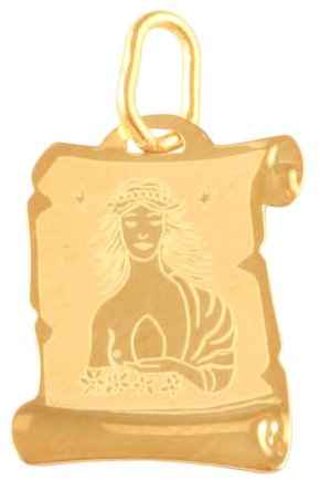 Rodium - Goldene Anhänger, mit Sternzeichen auf Papyrus Jungfrau, 14 Karat Gold/ 585er Feingehalt, Charms für Halskette oder Ketten Armband, Ideales Geschenke, Kettenanhänger für Goldschmuck