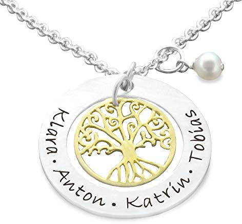 Kette Lebensbaum Familienkette 3 4 5 Kindernamen Gravur OHANA GOLD 925 Silberkette personalisiert Familienschmuck Namensgravur