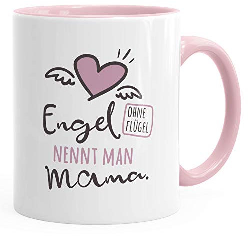 Moonworks® Kaffee-Tasse Engel ohne Flügel nennt man Mama Geschenk für Eltern Mama Papa rosa- inner Keramik-Tasse