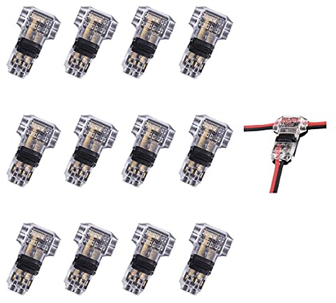 Low Voltage Wire Connector, Quick Solderless Wire Splice Connector, 12 Pack T Tap Wire Connectors, No Stripping Speaker Wire Splice, Fits 24-20 AWG Stranded/Solid Electrical Wires, T Type 2 Pin