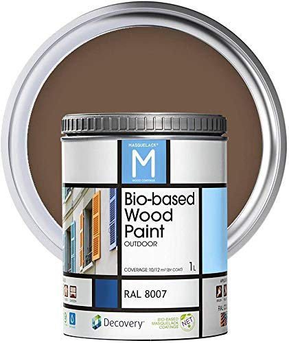 MASQUELACK M Impregnante per Legno Esterno - Marrone - RAL 8007-1 Litro - Protegge dall'Acqua, Umidità e Raggi UV - Vernice Naturale ad Alta Copertura e Rifinitura Semi Opaca - Asciugatura Veloce