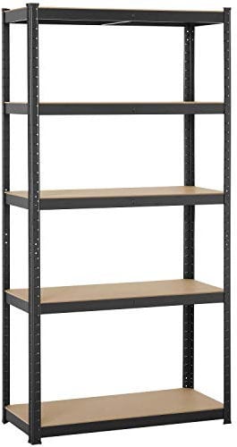 Yaheetech Scaffale/Scaffalattura Metallo da Garage 180 x 90 x 40 cm a 5 Ripiani Portata 175 kg per Ripiano in Acciaio Mensola da Cucina Magazzino Negozio Salvaspazio Nero
