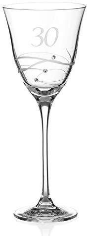 DIAMANTE Swarovski 30th Birthday Wine Glass – Single Crystal Wine Glass with a Hand Etched “30” - Embellished with Swarovski Crystals