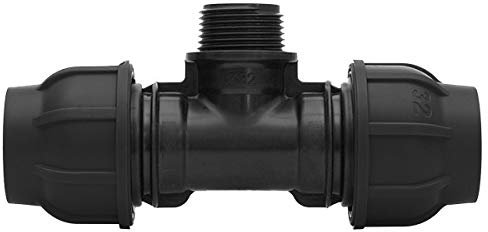 PE Verschraubung T-Stück Ø 25 x 1 AG x 25mm mit Klemmverschraubung für PE-Rohr Durchgang 25mm und Abzweig 1 AG für Wasserversorgung in Orts- und Fernwassernetzen, Brunnen- und Eigenwasserversorgung