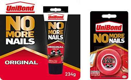 UniBond No More Nails Original Tube White Including UniBond No More Nails On A Roll Double-Sided Waterproof Tape