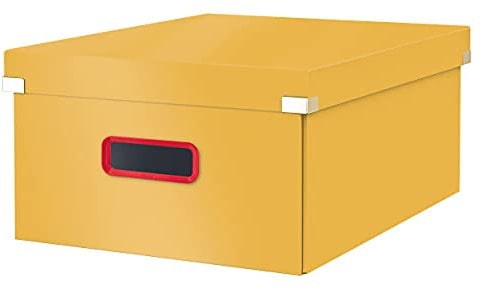 Leitz Click & Store Large Storage Box, Foldable A3 File Box with Lid, Premium Strong Cardboard Container for Home/Office Filing, Cosy Range, Warm Yellow, 53490019
