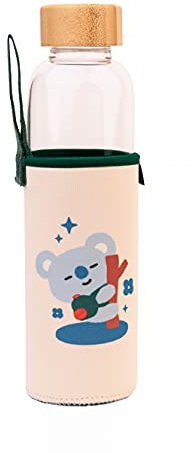 Grupo Erik Trinkflasche 500 ml Glas - GYM Flasche BT21 Koya Glasflasche 500 ml - Sportflasche Kinder - Wasserflasche Glas - BTS Fanartikel Offizieller BTS Merch