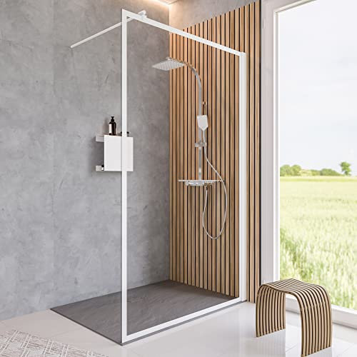 Schulte Duschwand Alexa Style 2.0 Duschwand Walk In, White Style, 120 x 200 cm, 6 mm Sicherheitsglas mit Dekor „Frame“ fixil beschichtet, weiß, EP369210 70 2300