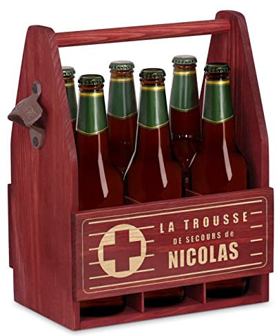 Maverton Porte Bouteille en Bois pour Lui - Range Bouteille avec Gravure - pour 6 Bouteilles - Idee Cadeau Homme Anniversaire - Cadeau Personnalisé pour Bière - Casier à bière pour Homme - Secours