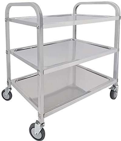 MOOTACO Servierwagen Küchenwagen Edelstahl Rollwagen Gastro Teewagen Transportabräumwagen mit Rollen Servierhilfe 3 Böden 4 Räder (950x500xH950mm)