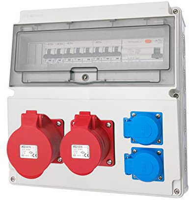 Wandverteiler CEE 1x32A, 1x16A und 2x230V Baustromverteiler Komplett mit Leitungsschutzschalter und FI (Modell 17)