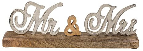 ReWu Mr&Mrs Schriftzug Auf Holzstandfuss Tischdekoration Hochzeitsgeschenk Aus Metall Und Holz Buchstabenaufsteller Deko