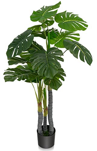 COSTWAY 120cm Künstliche Pflanzen Monstera Deliciosa, Kunstbaum grün mit 20 Blättern und Kunststoff-Topf, Kunstpflanze für Zuhause & Büro & Restaurant, Innendekoration