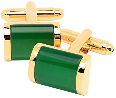 Jonwo Grüne Katzenaugenstein Manschettenknöpfe für Herren Rechteckiger Opal Edelstein Manschettenknöpfe für Männer Men Cufflinks Hochzeit Hemd Party Geburtstag Jubiläum Kleid