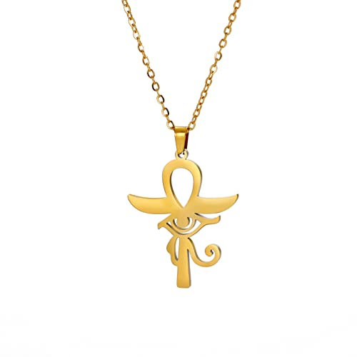 LIKGREAT Ankh Halskette Antike Ägyptische Kreuz Anhänger Halsketten Ägypten Ankh Auge des Horus Charm Glück Amulett Schutz Edelstahl Schmuck für Männer Frauen (g-1)