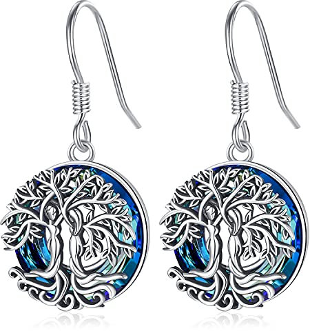 Orecchini albero della vita, Orecchini Ciondolo Cristallo blu Albero della vita in Argento Sterling 925, Orecchini Sorelle Ipoallergenici Gioielli Donna, Regali per Donna Mamme Ragazze