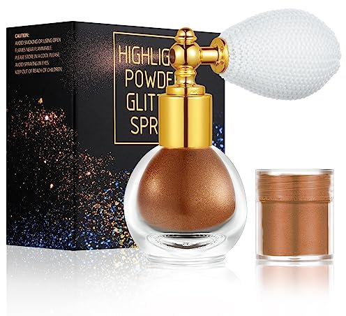 AOOWU Glitter Spray, Glitzer Spray für Face und Body, Glitzer Haarspray Make-up Sparkle Puder Kosmetik Shimmer Highlighter, Powder Glitterspray Haare Körper für Weihnachten Rave Party(Bronze)