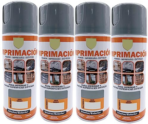 various Pintura Spray Imprimacion Gris de 400 ml Adecuado para las Superficies de Metal, Madera y Plástico Pack de 4 Unidad