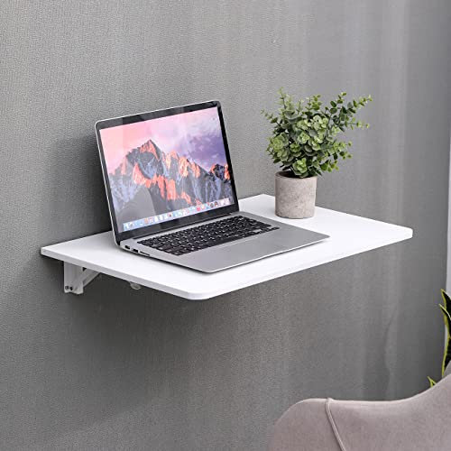 Pantanal Wall Mounted Floating Table Drop-Leaf Folding Laptop Desk Shelf for Small Space, Wood Little Collapsible Wall Hanging Computer Desk Workstation for Home Office (White)