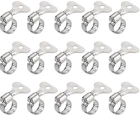 uxcell Worm Gear Hose Clamp, 15pcs 3/8 - 5/8 Key Type Adjustable Stainless Steel Hose Clamps for Securing Hose, Pipe, Plumbing, Tube and Fuel Line