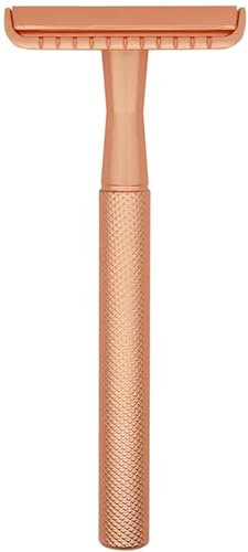 Rasierhobel Mehrwegrasierer aus Edelstahl Rosegold für klassische Rasierklingen Inklusive 5 Klingen Besonders sanfte gründliche hautfreundliche Nassrasur Präzisionsrasierer