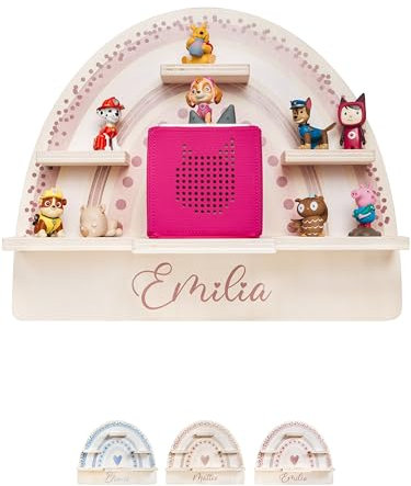 wunderwunsch® - Personalisiertes Tonie Regal für Kinderzimmer - Magnetisches Toniebox Regal für Toniebox & Figuren mit abgerundeten Ecken & Kanten (Regenbogen rosa)